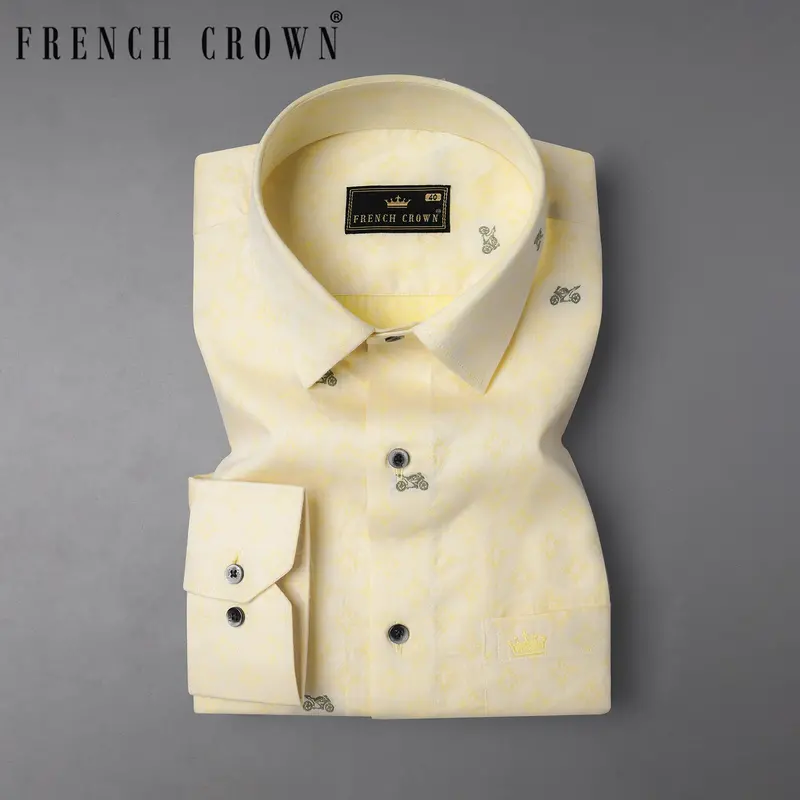 Light Apricot Yellow Racing Bike Jacquard Textured Premium Giza Cotton Shirt 7