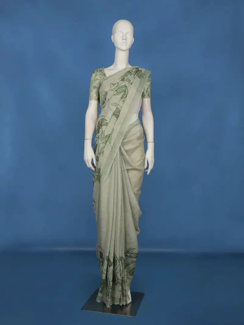 Light Beige Floral Design Pure Cotton Saree 1