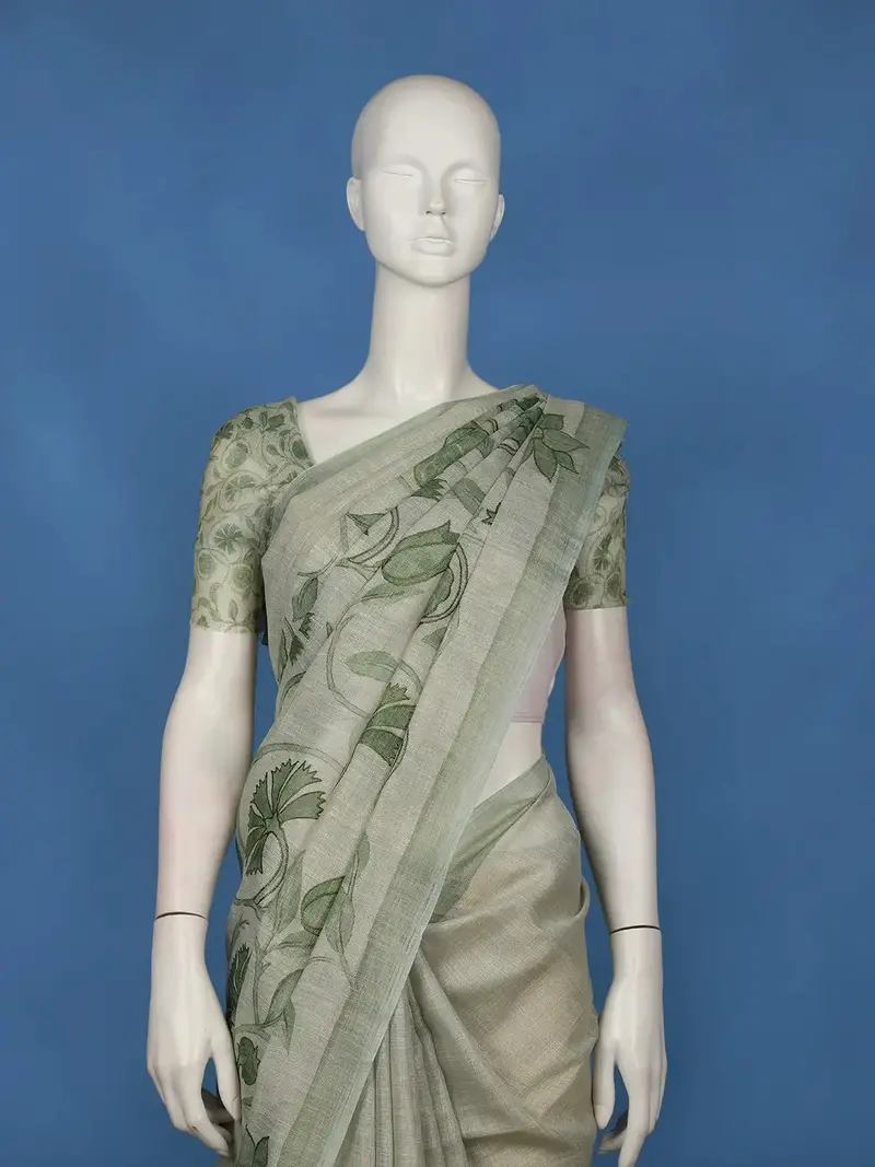 Light Beige Floral Design Pure Cotton Saree 2