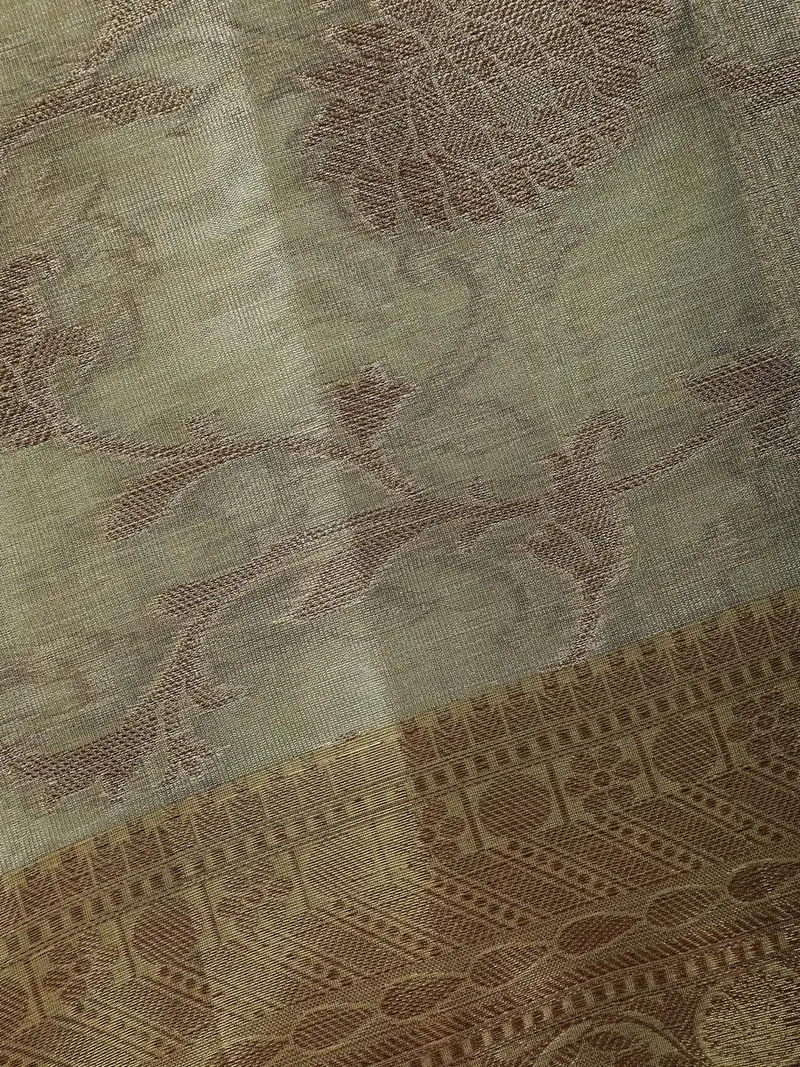Light Beige Gold Floral Design Woven Tissue Silk Saree 2