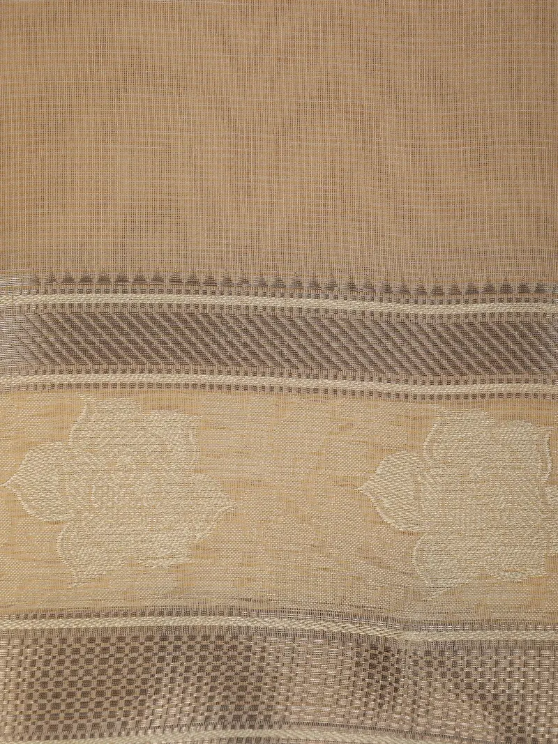 Light Beige Solid Design Fancy Cotton Saree 2