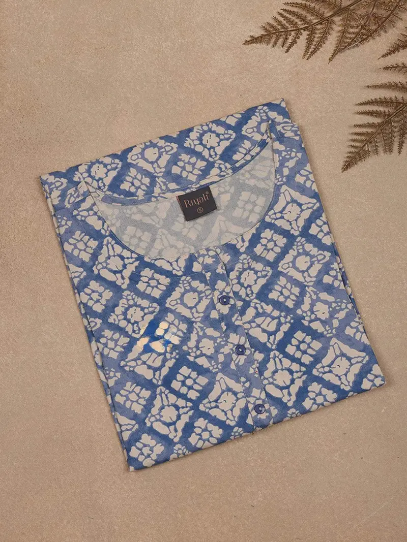 Light Blue Abstract Printed Cotton Rayon Kurti 1