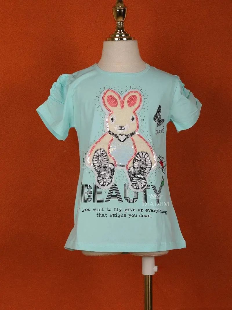 Light Blue Cotton Half Sleeve T-Shirt For Girls 1