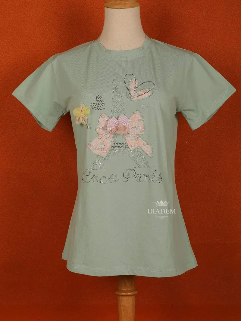 Light Blue Cotton Half Sleeve T-Shirt For Girls 1