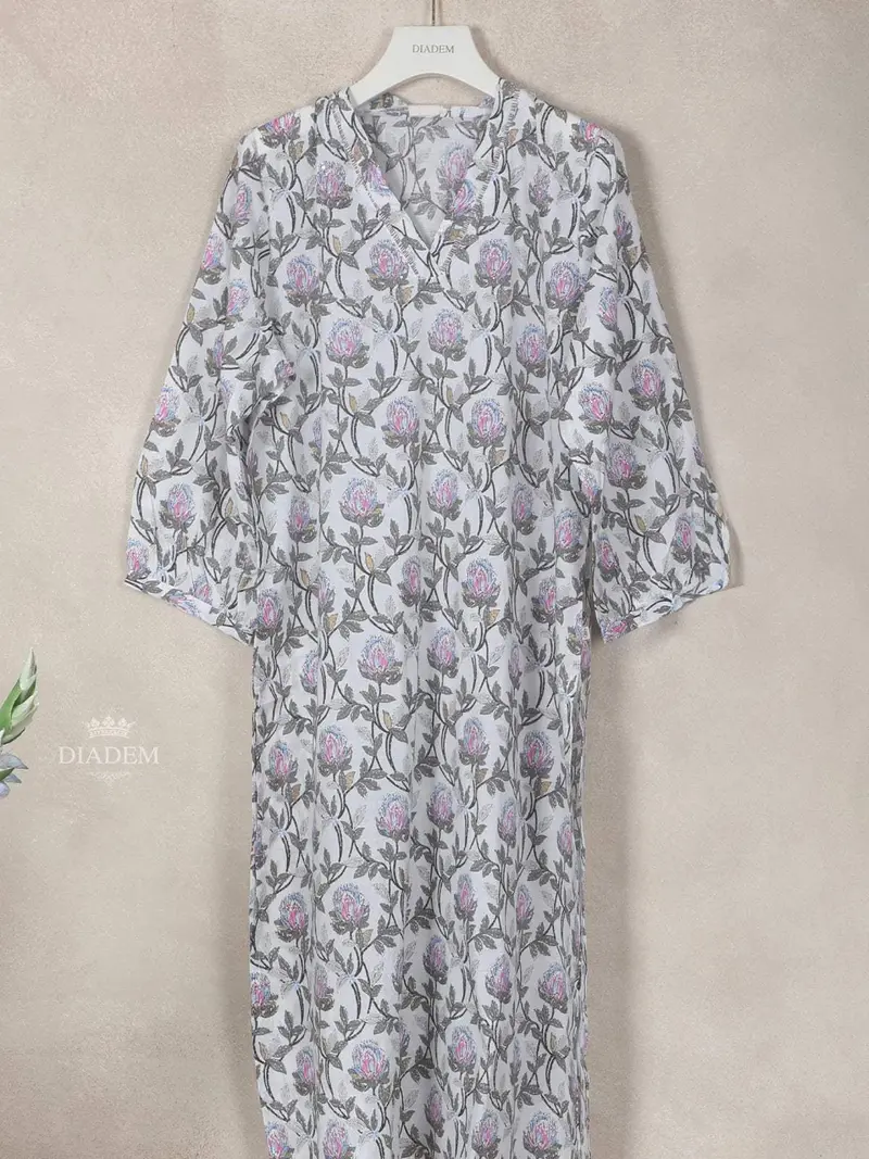 Light Blue Cotton Straight Cut Salwar Suit For Girls Adorned With Floral Prints 2