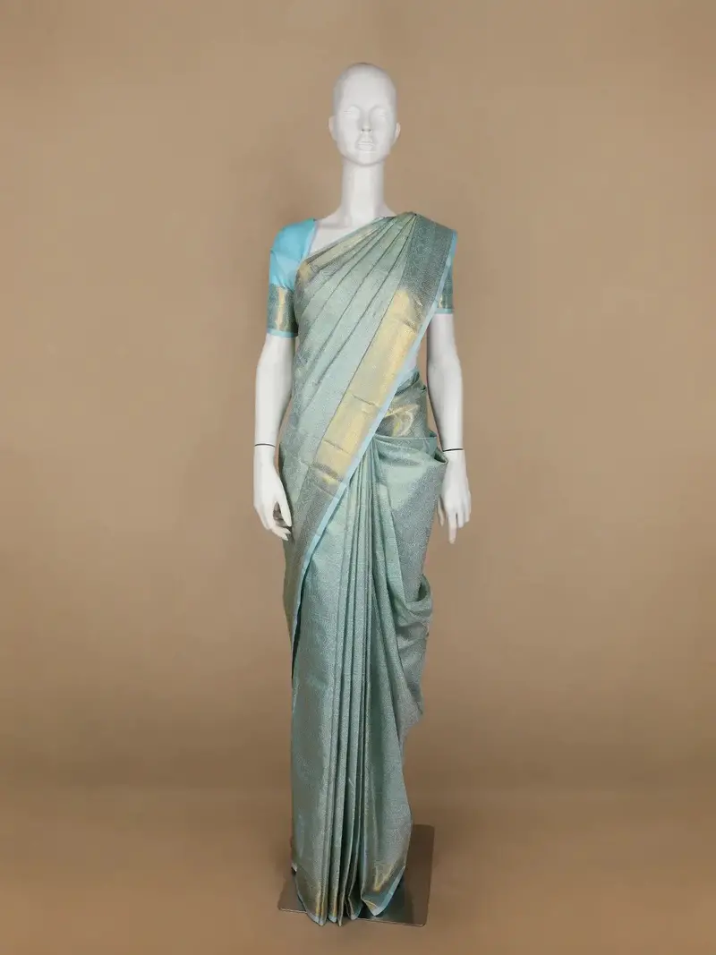 Light Blue Diamond Woven Pure Kanchipuram Silk Saree 1
