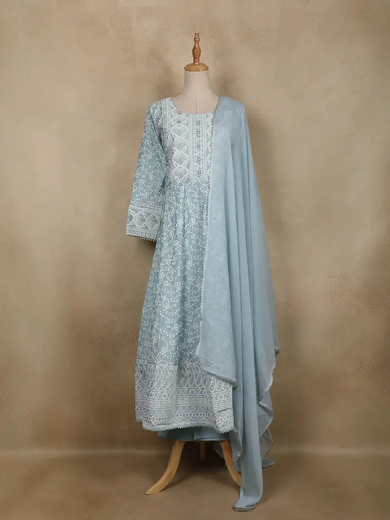 Light Blue Floral Designed Cotton Salwar 1