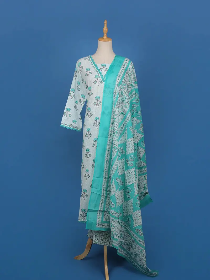Light Blue Floral Designed Cotton Salwar Suit 1