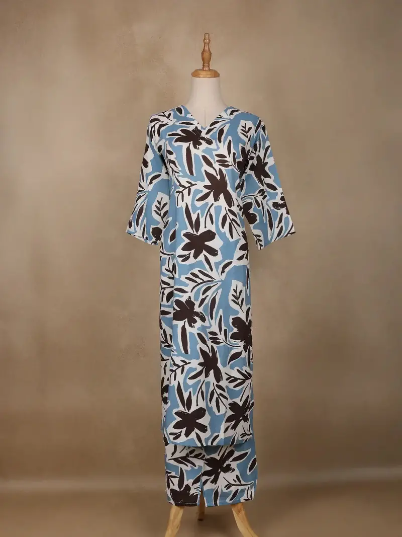Light Blue Floral Designed Cotton Salwar Suit 1