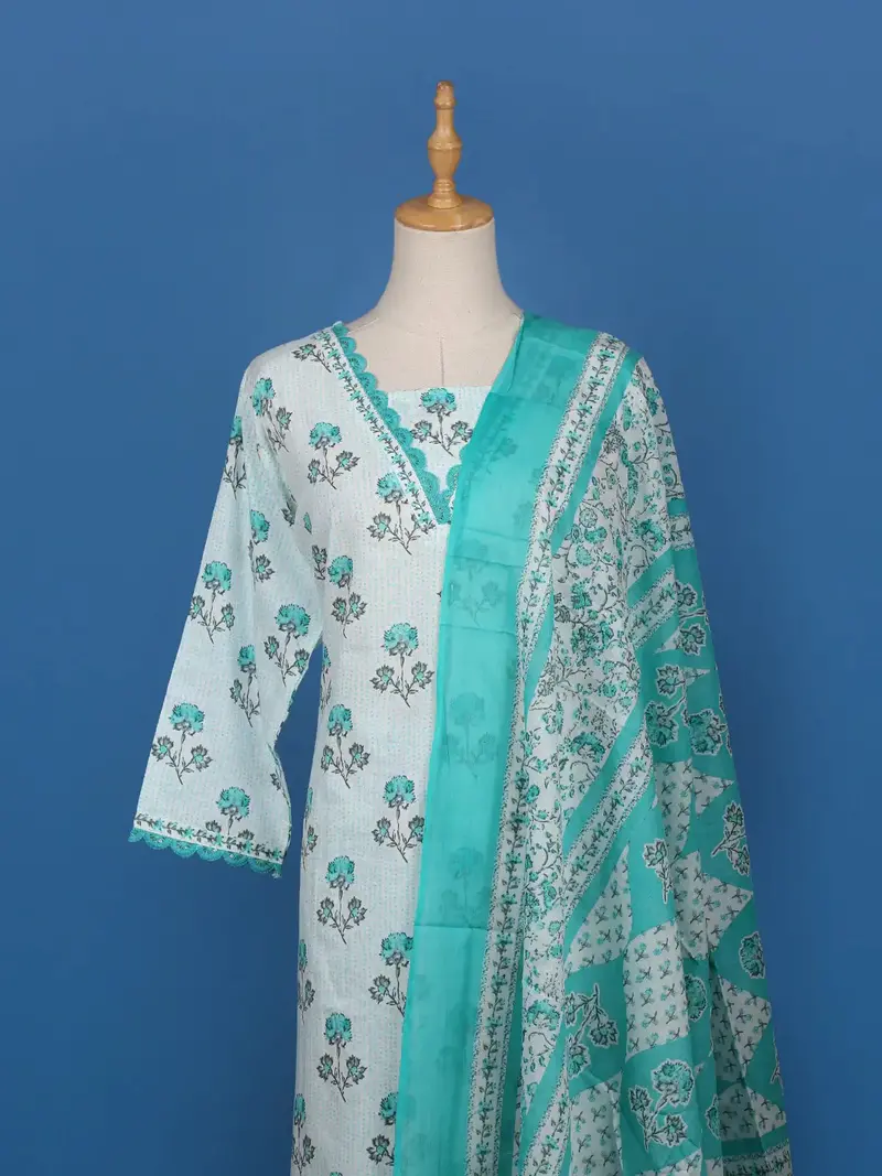 Light Blue Floral Designed Cotton Salwar Suit 2