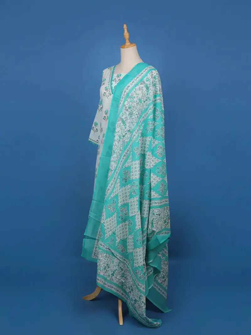Light Blue Floral Designed Cotton Salwar Suit 3