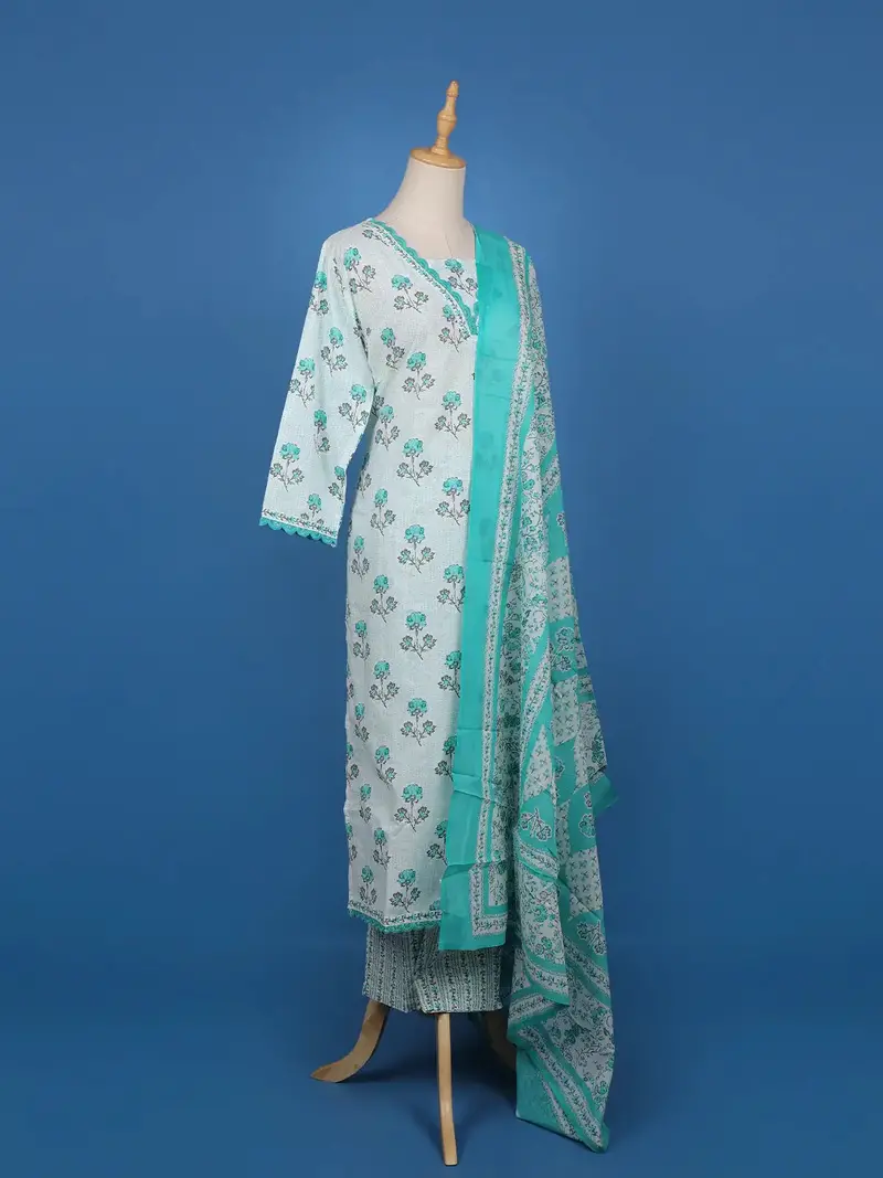 Light Blue Floral Designed Cotton Salwar Suit 4