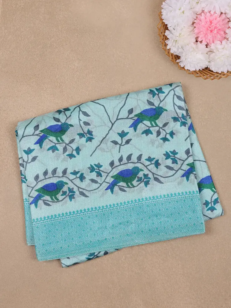 Light Blue Floral Designed Fancy Cotton Saree 1