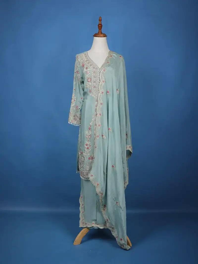 Light Blue Floral Motif Emroidery Georgette Salwar Suit 1
