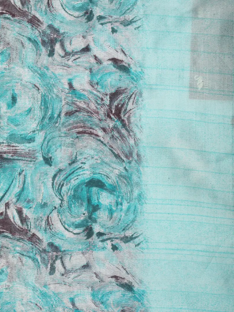 Light Blue Floral Woven Design Blended Cotton Saree 2