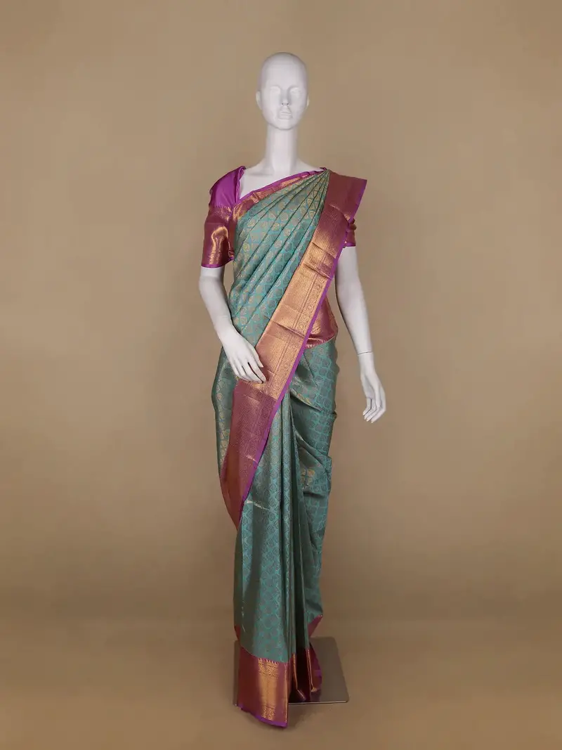 Light Blue Floral Woven Pure Kanchipuram Silk Saree 1