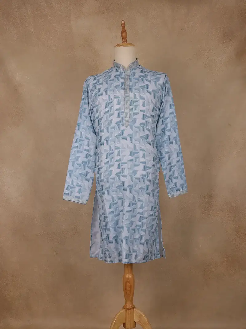 Light Blue Geometric Printed Kurta For Men 1