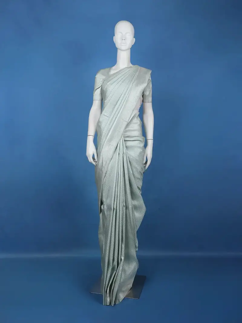 Light Blue Geometric Woven Pure Kanchipuram Silk Saree With Zari Border 1