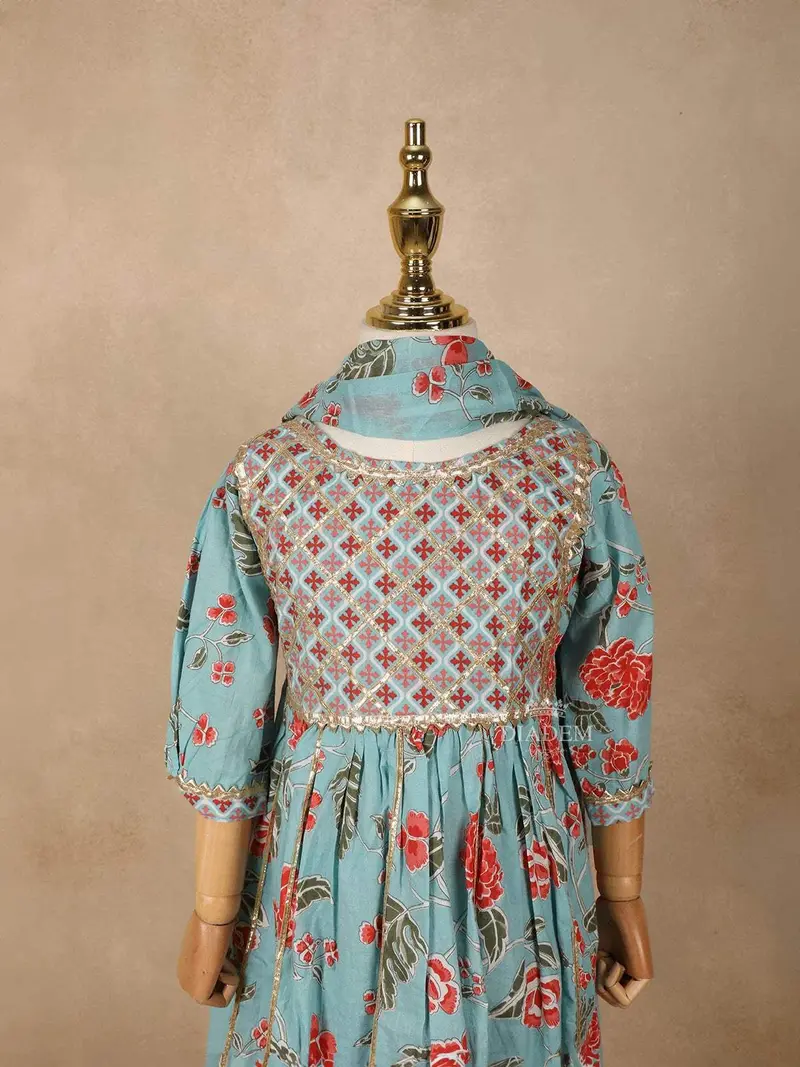 Light Blue Georgette Sharara Suit With Floral Print, Paired With Dupatta 4