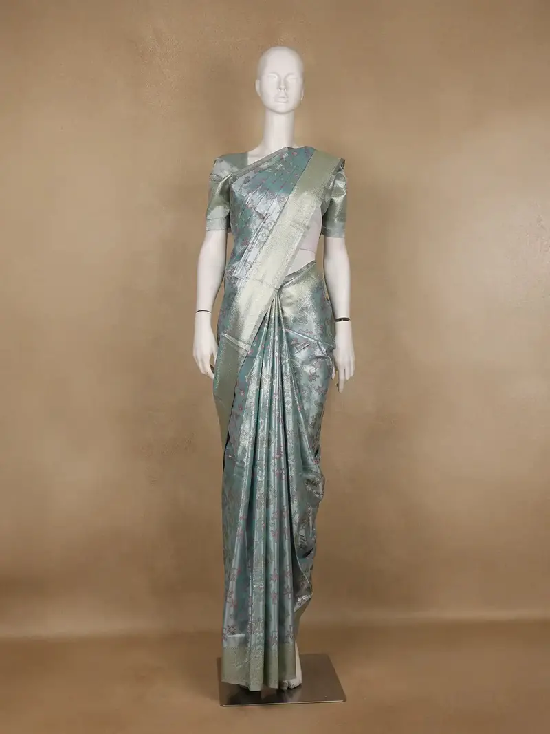 Light Blue Ikat Woven Tissue Silk Saree 1