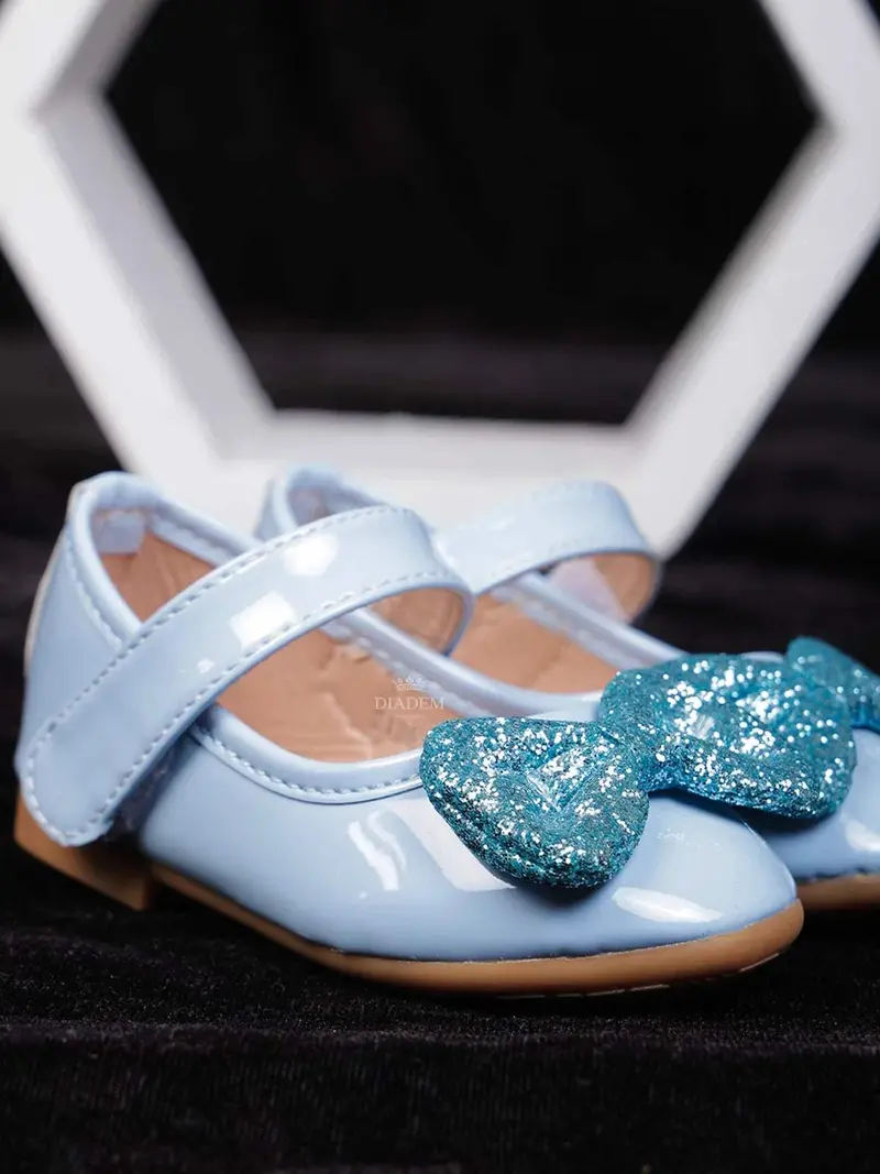 Light Blue Matte Ballerinas With Attached Glitter Bow For Girls 4