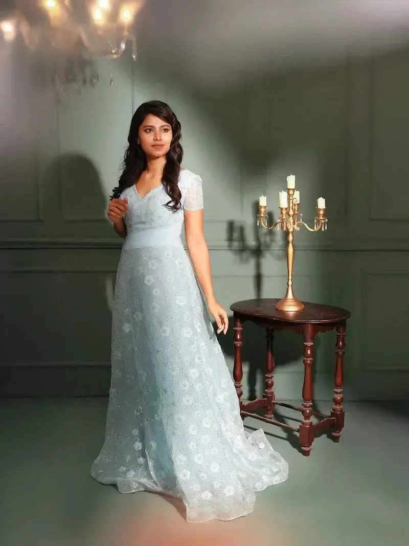 Light Blue Net Embellished With Sequins Gown 1