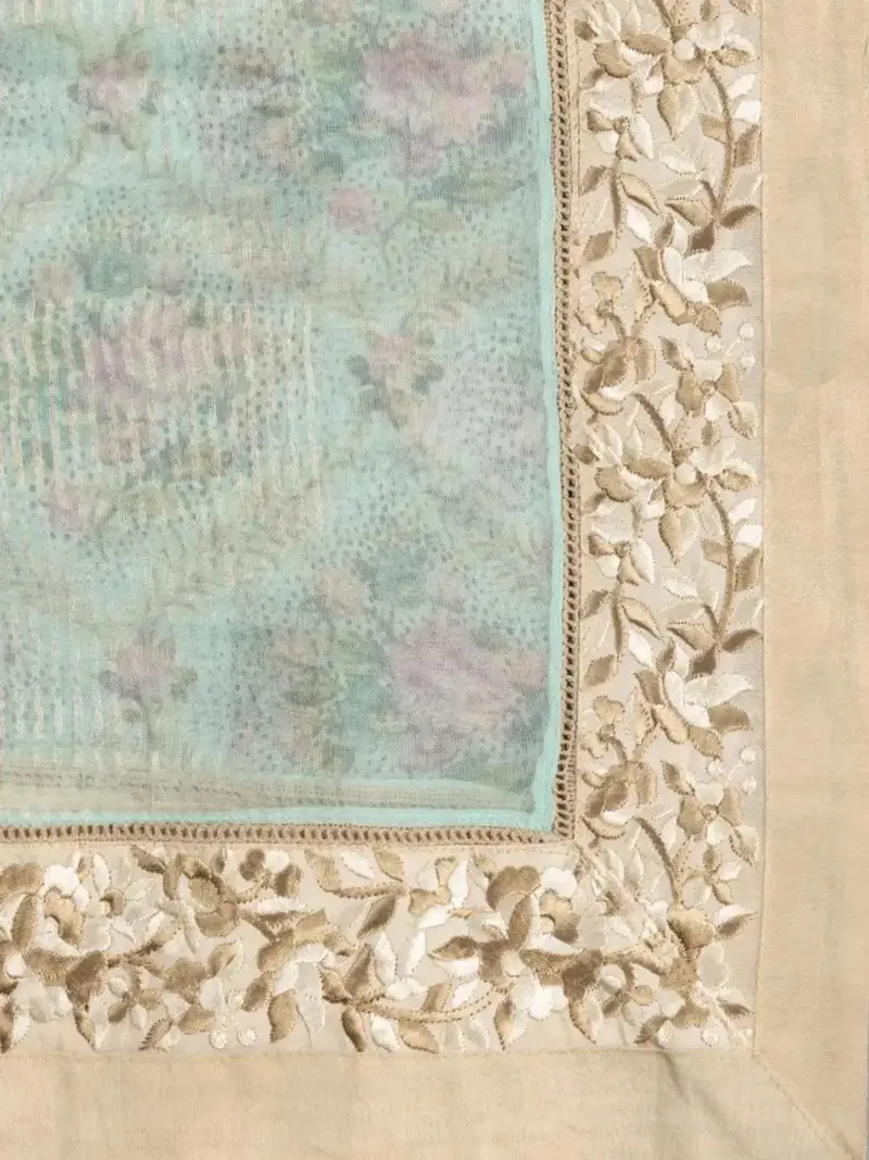 Light Blue Pure Organza Silk Saree Embellished With Floral Design Prints 2
