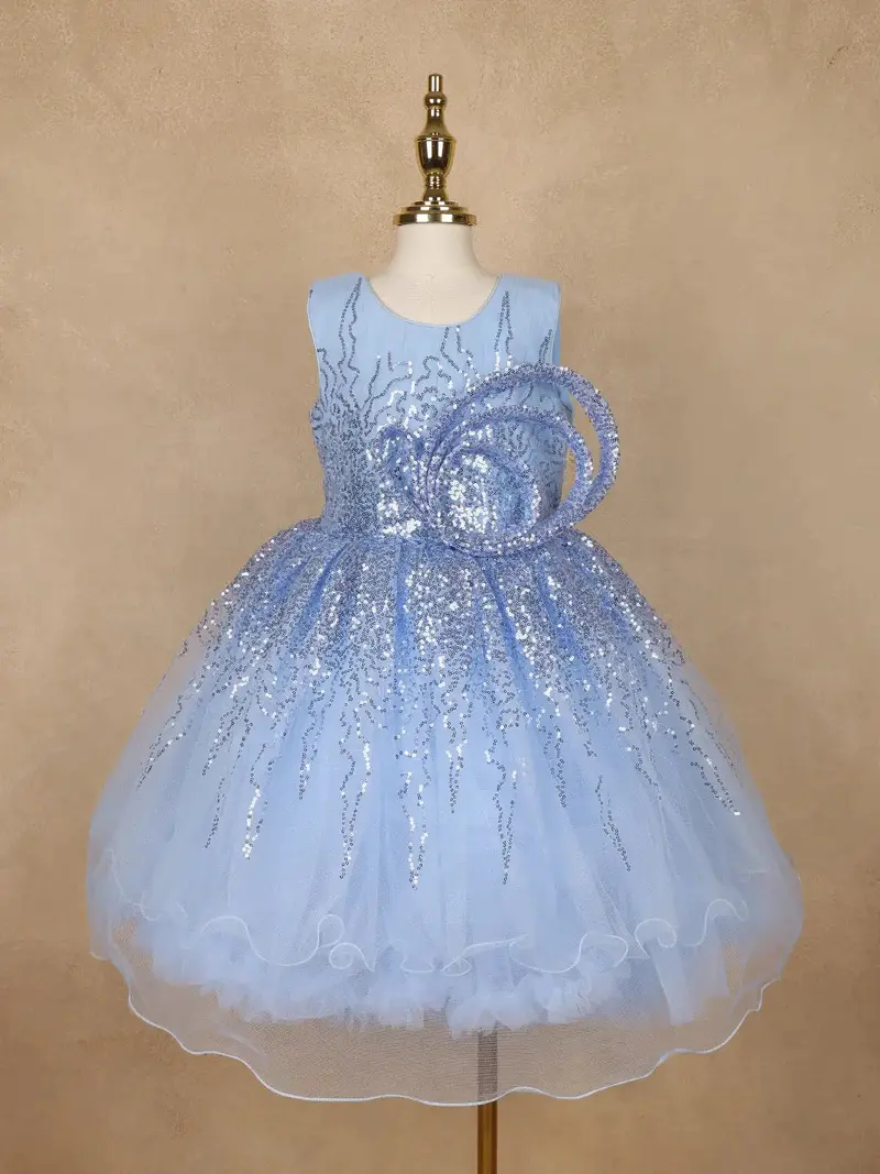 Light Blue Sequin Embellished Party Wear Net Frock 1