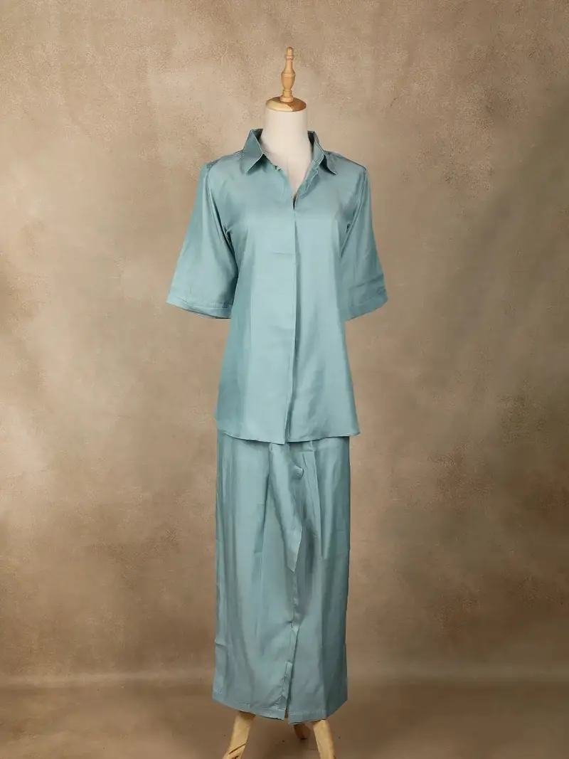 Light Blue Solid Design Cotton Co-Ord Set 1
