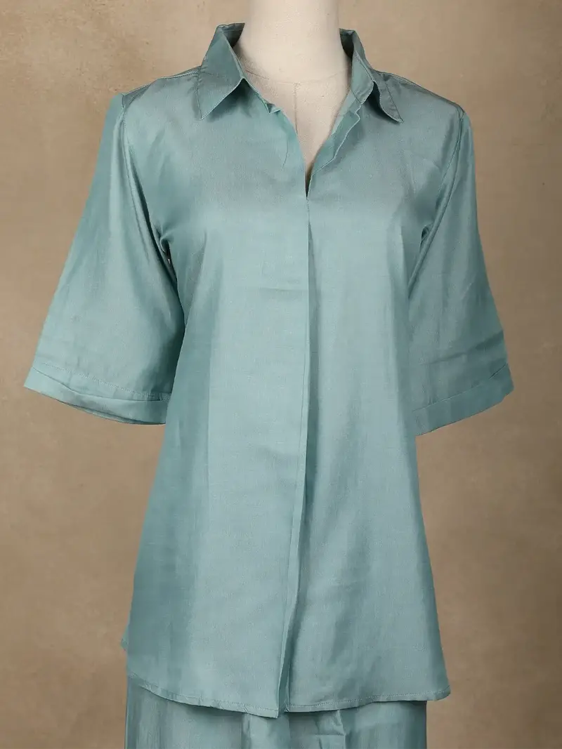 Light Blue Solid Design Cotton Co-Ord Set 2