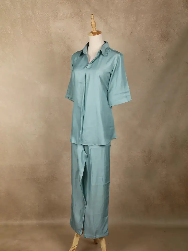 Light Blue Solid Design Cotton Co-Ord Set 3