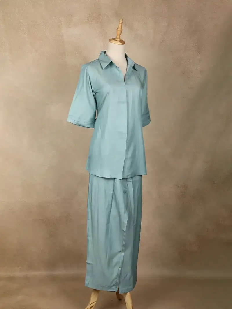 Light Blue Solid Design Cotton Co-Ord Set 4