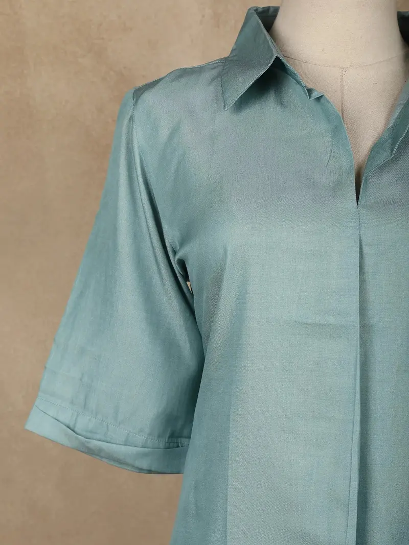 Light Blue Solid Design Cotton Co-Ord Set 6