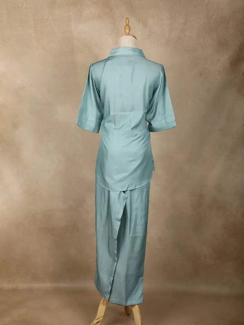 Light Blue Solid Design Cotton Co-Ord Set 8
