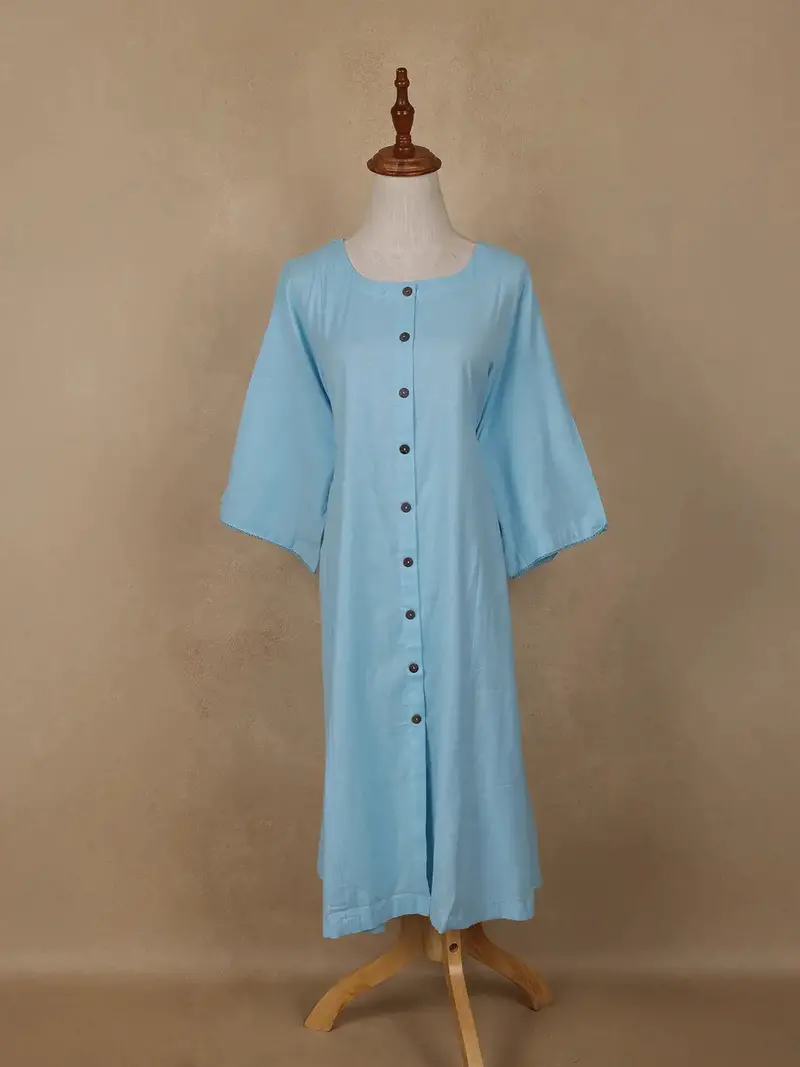 Light Blue Solid Design Cotton Kurti Top 1