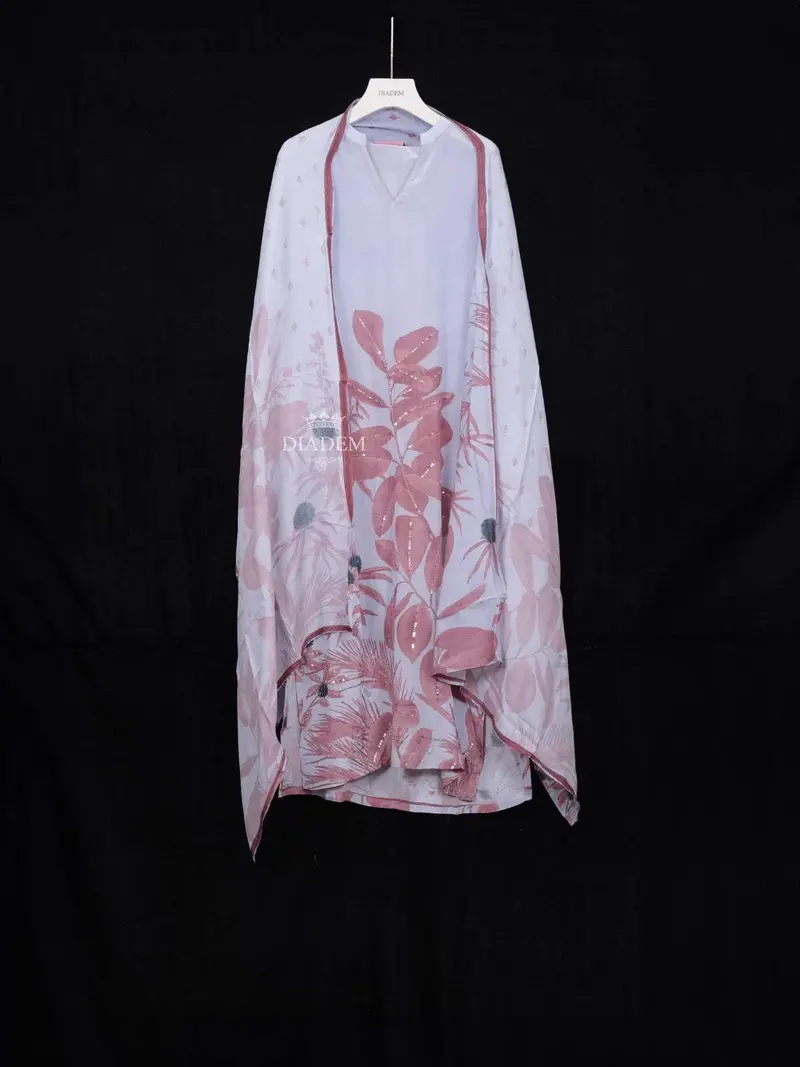 Light Blue Straight Cut Salwar Suit Adorned With Flower Design Paired With Dupatta 2