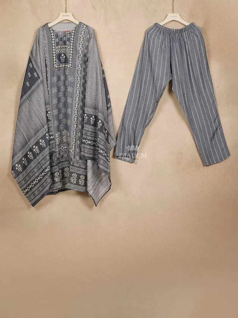Light Blue Straight Cut Salwar Suit For Girls Adorned With Sequins And Floral Design With Dupatta 1