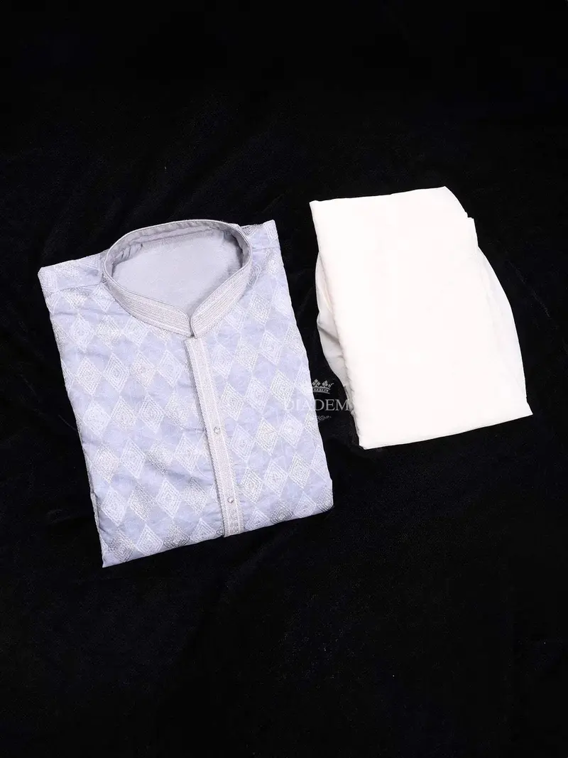 Light Blue With Grey Kurta Set Adorned With Sequins, With Pant 1