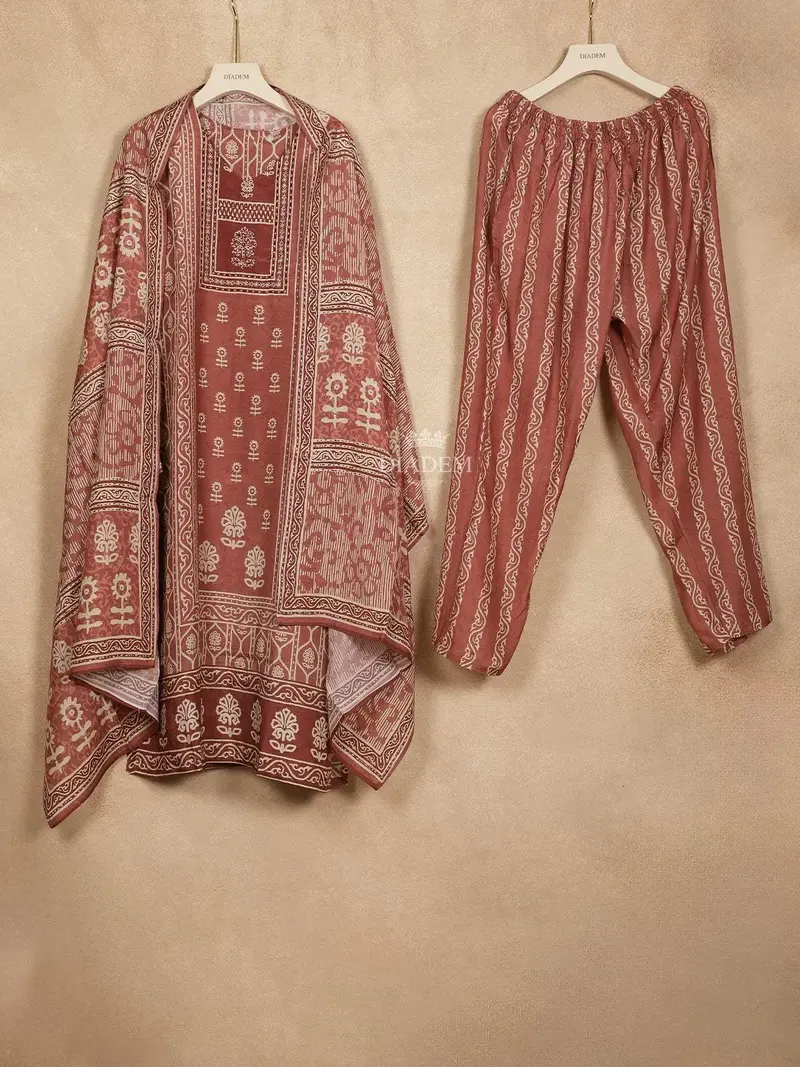Light Brown Crepe Straight Cut Salwar Suit Adorned With Floral Prints Paired With Dupatta 1