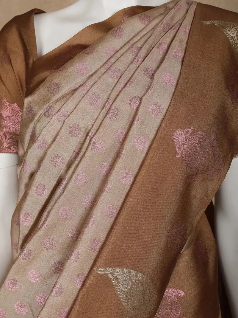 Light Brown Floral Buttis Art Silk Saree 2
