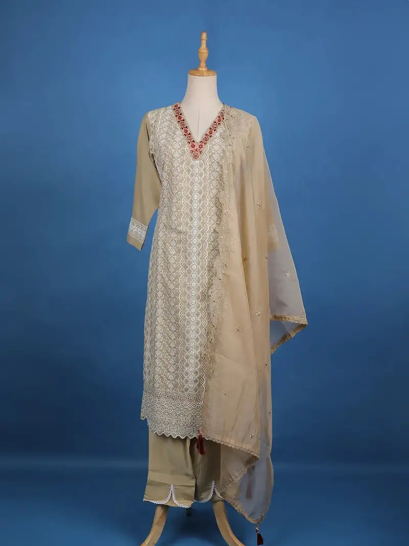 Light Brown Floral Designed Cotton Salwar Suit 1