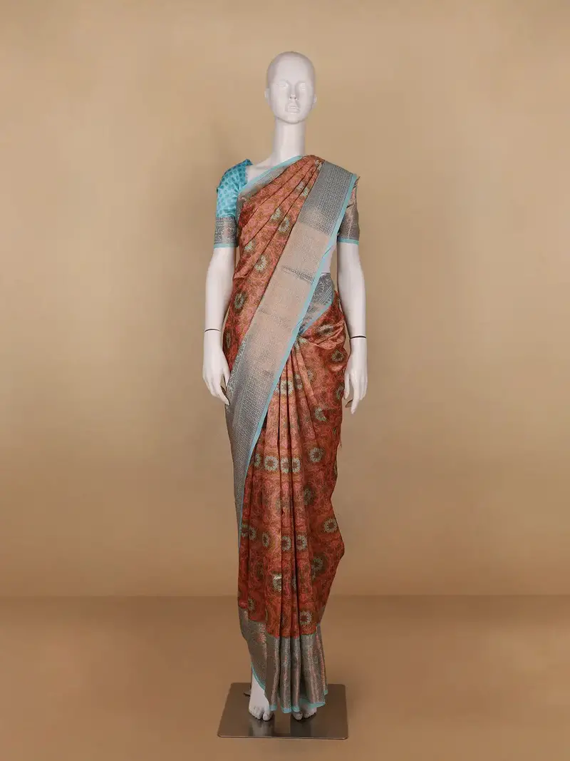 Light Brown Floral Designed Kora Printed Saree 1