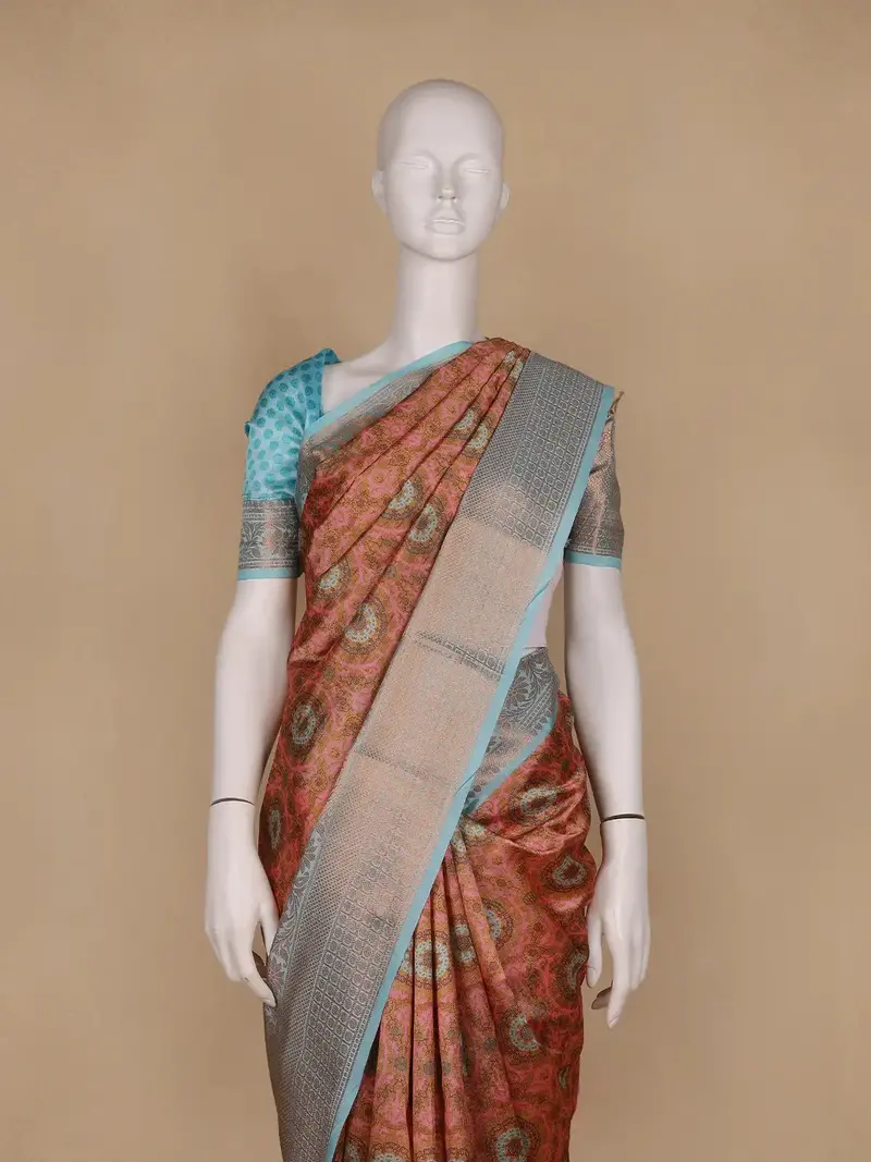 Light Brown Floral Designed Kora Printed Saree 2