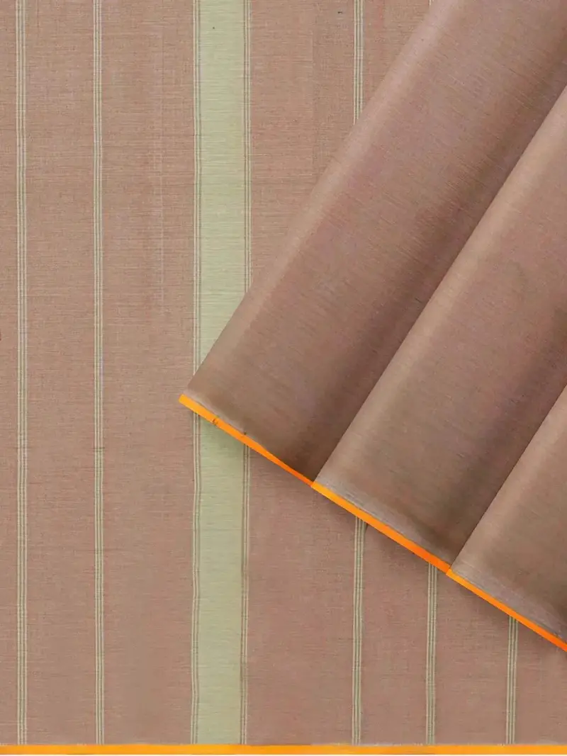 Light Brown Kanchi Cotton Saree With Stripes On The Body And Contrast Zari Border 2