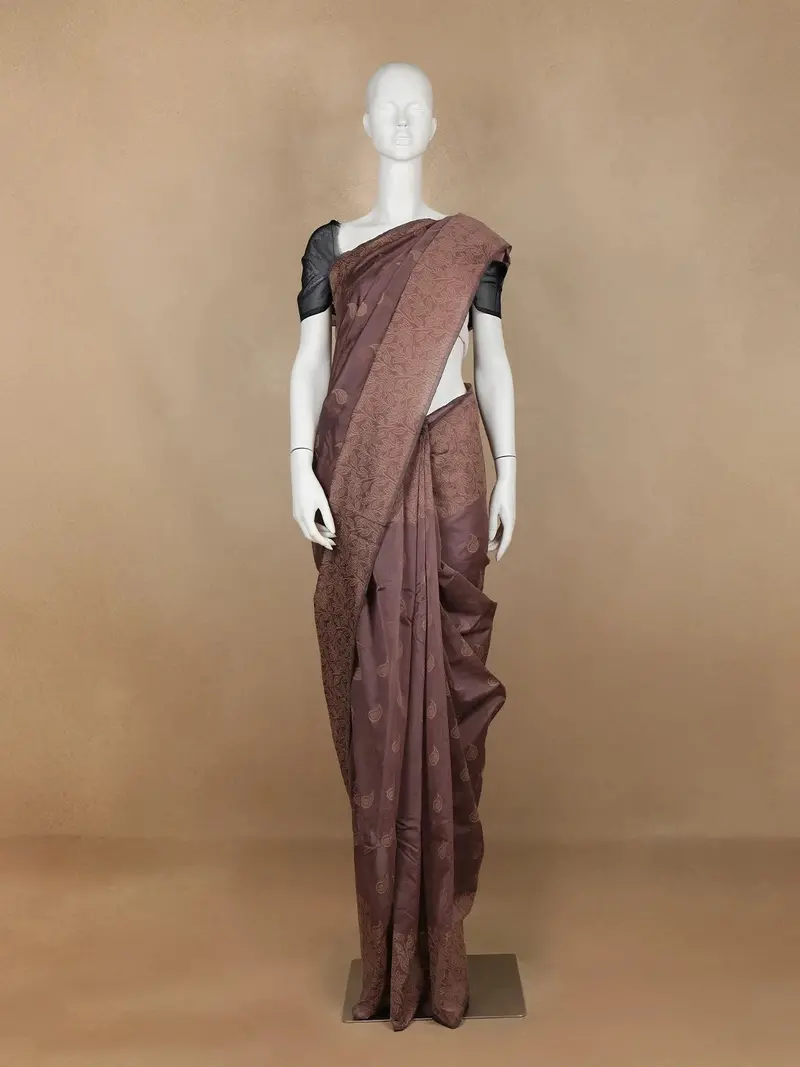 Light Brown Paisley Designed Cotton Saree 1
