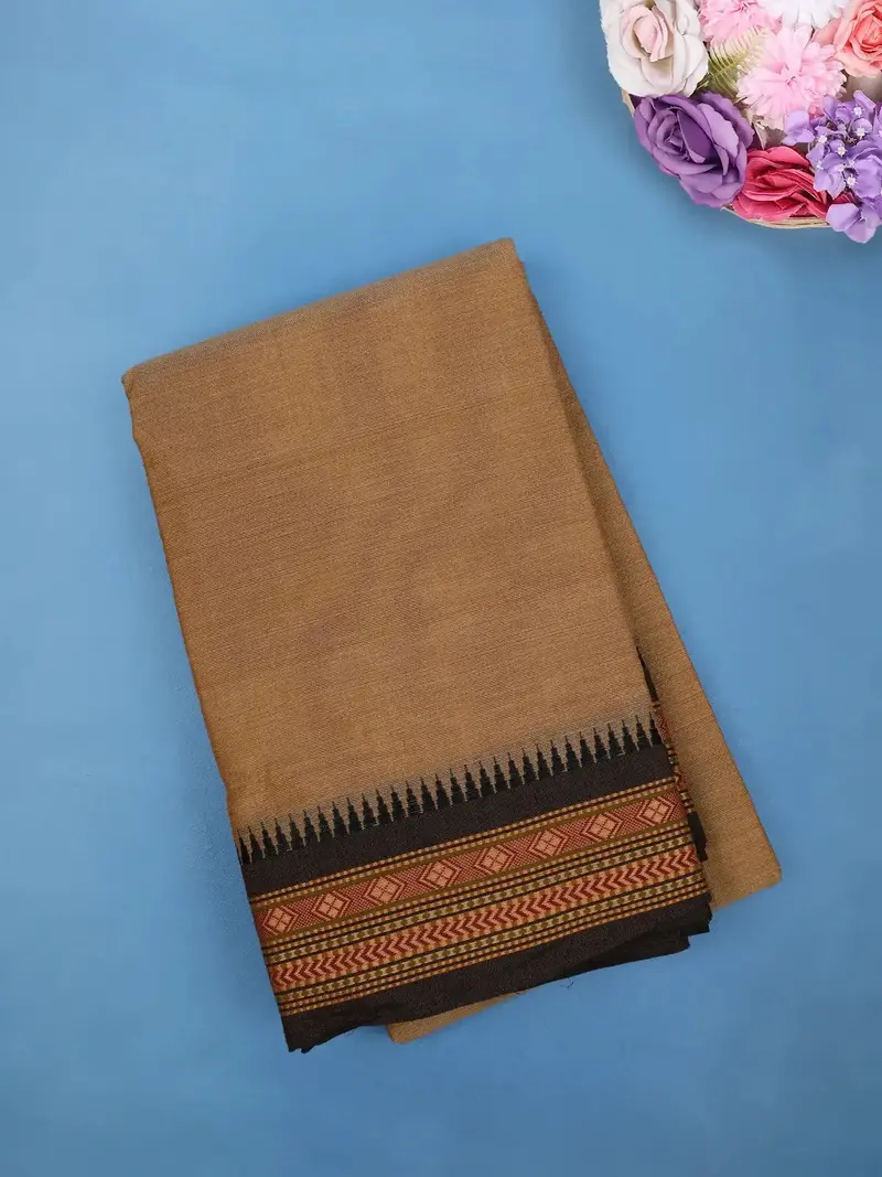 Light Brown Plain Cotton Saree 1