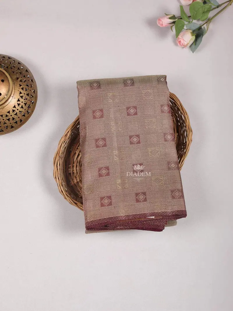 Light Brown Pure Kanchipuram Bridal Silk Saree With Zari Brocade On The Body And Without Border 1