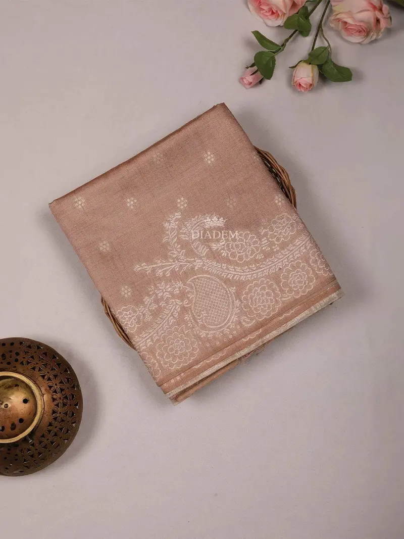 Light Brown Semi Tussar Silk Saree With Zari Butta On The Body And With Border 1