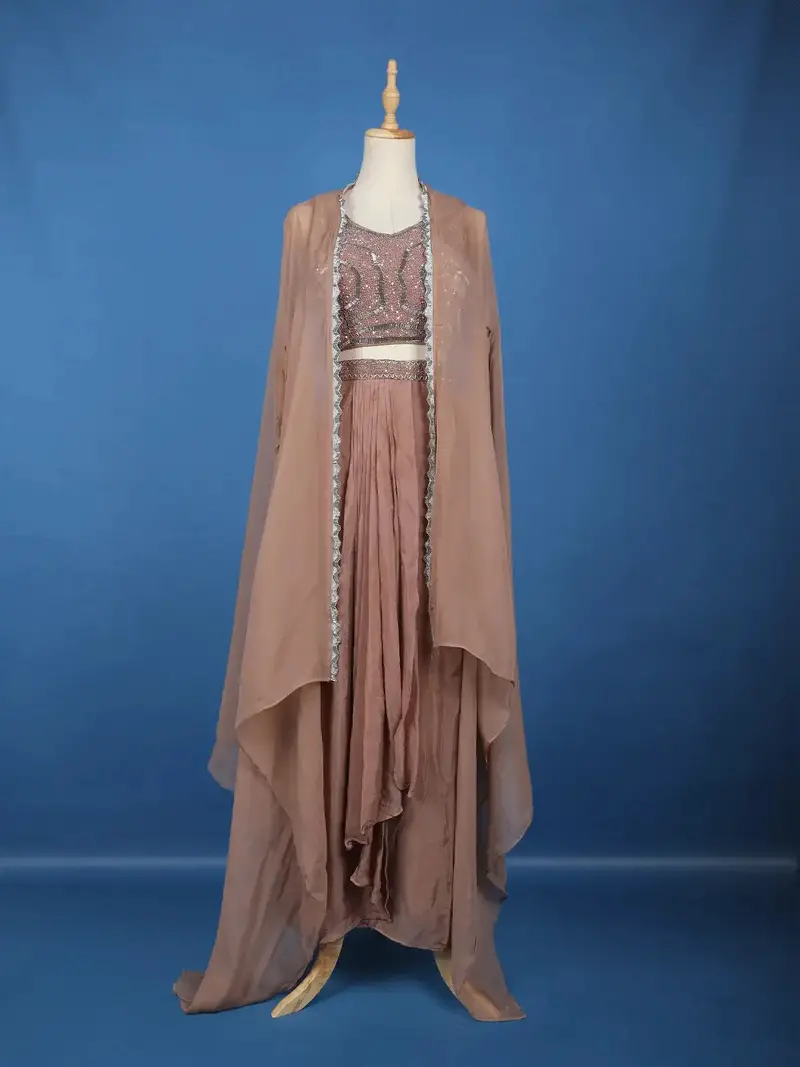 Light Brown Sequins Design Georgette Skirt Top 2