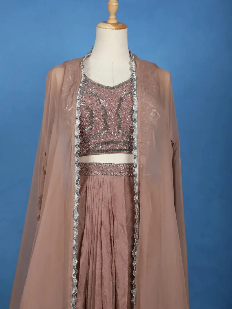 Light Brown Sequins Design Georgette Skirt Top 3